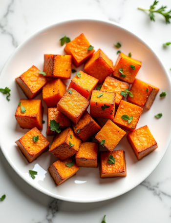 Air Fryer Sweet Potato Cubes food photography