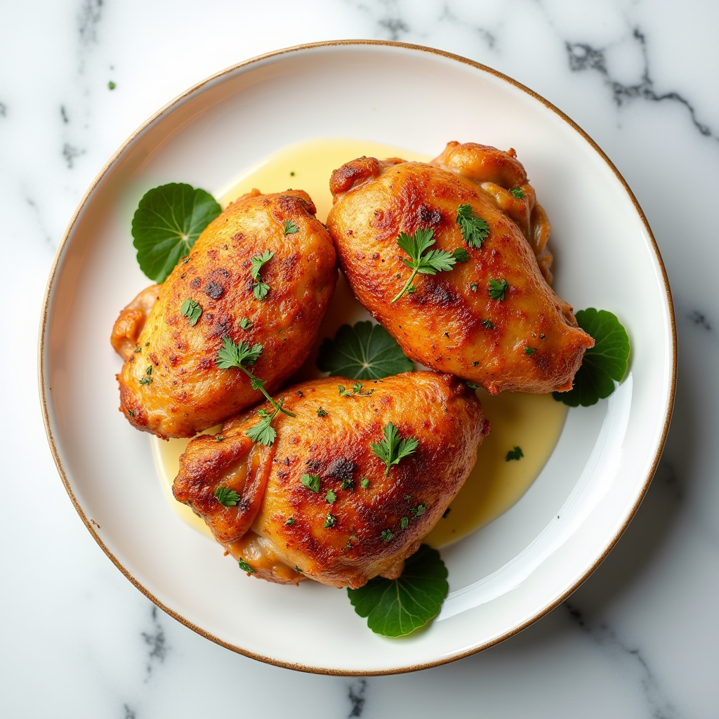 Air fryer boneless skinless chicken thighs served with lemon and parsley